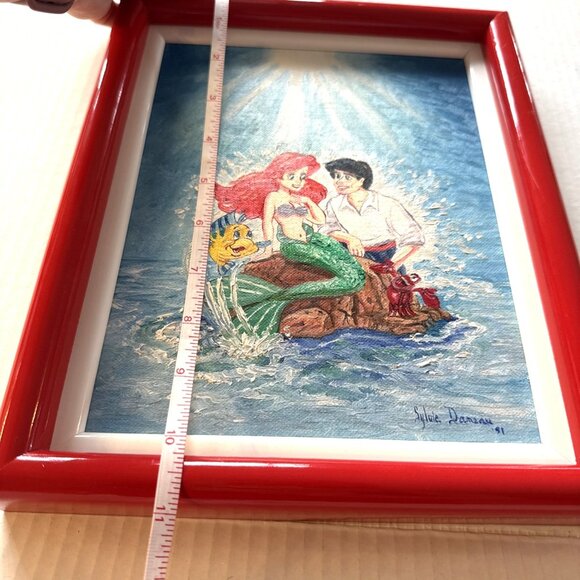 Vtg Acrylic Canvas Board Red Frame Disney Ariel Little Mermaid by Silvie Danseau - Picture 9 of 16